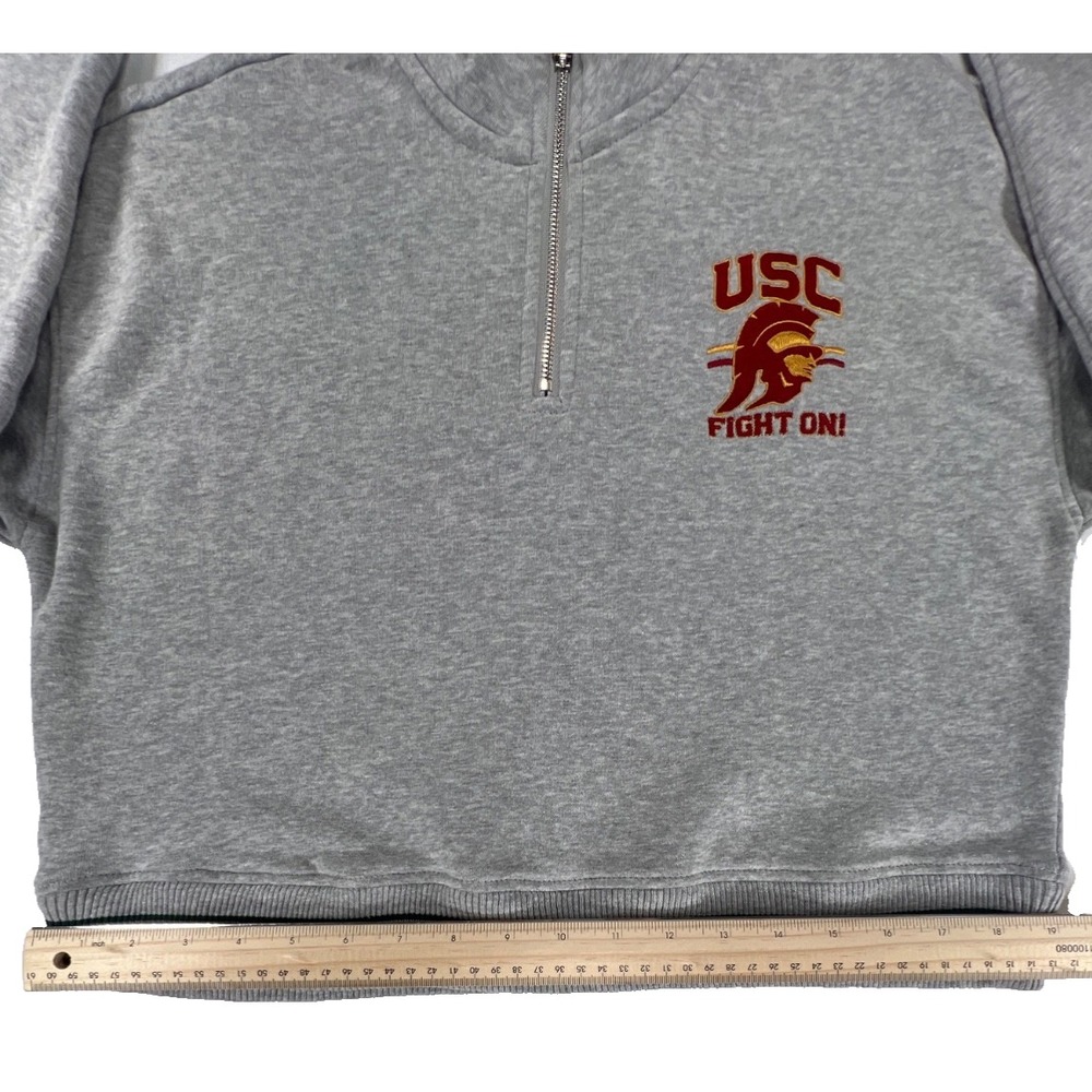USC Trojans Pullover Sweatshirt Quarter Zip Womens XS Cropped Gray NCAA Fight On - Picture 5 of 9